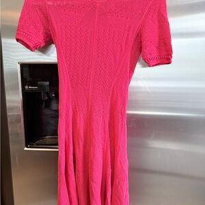 BCBGMaxAzria Hot Pink Textured Knit Midi Dress